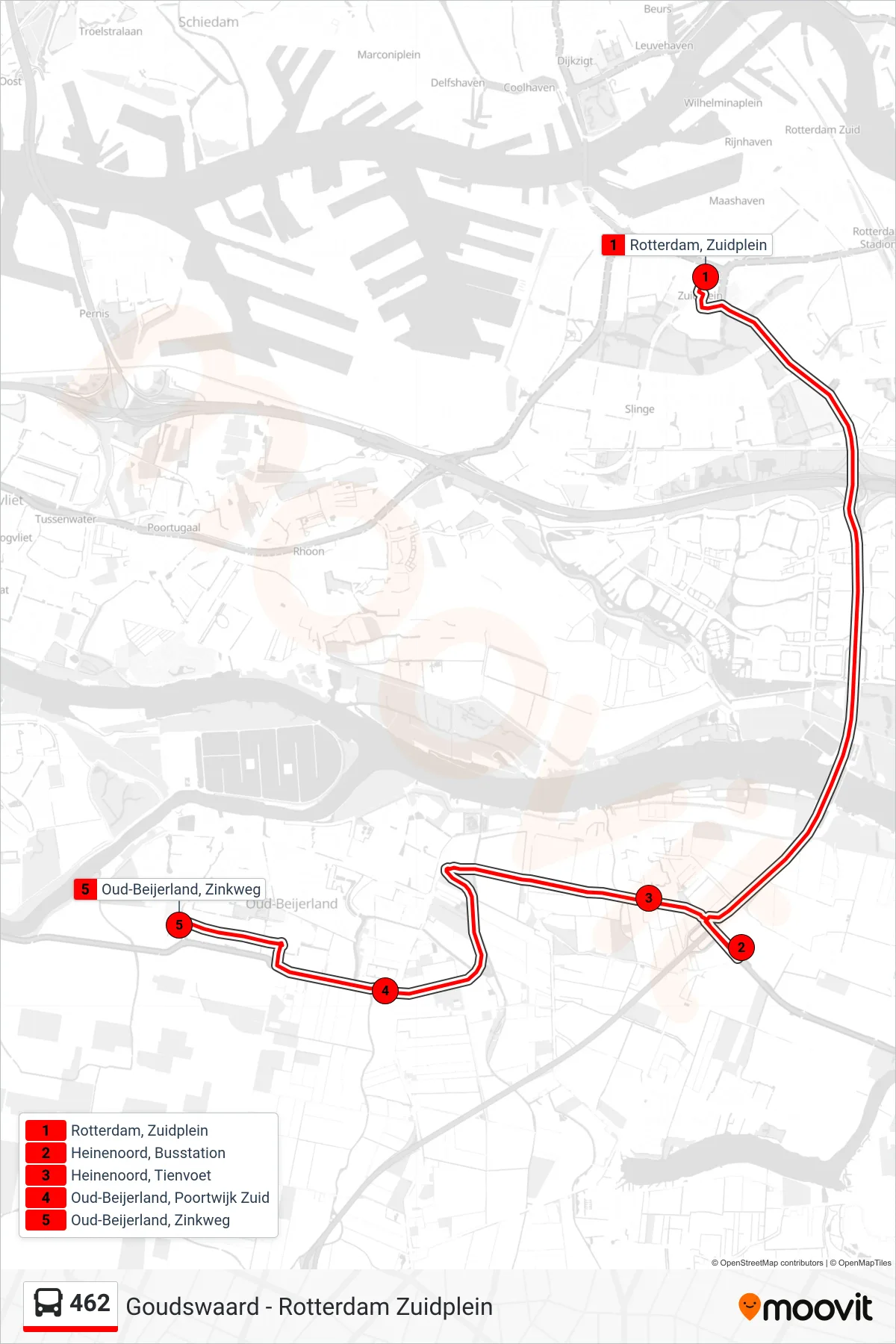 Lijn 462 (bus, Oud-Beijerland): route en haltes op de kaart