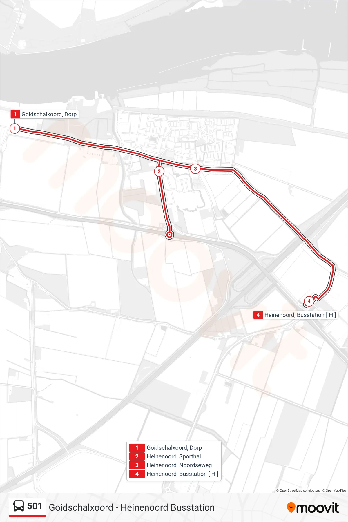 Lijn 501 (bus, Heinenoord Busstation): route en haltes op de kaart
