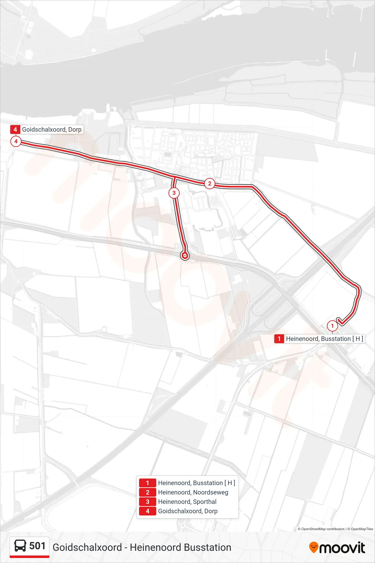 Lijn 501 (bus, Goidschalxoord Dorp): route en haltes op de kaart
