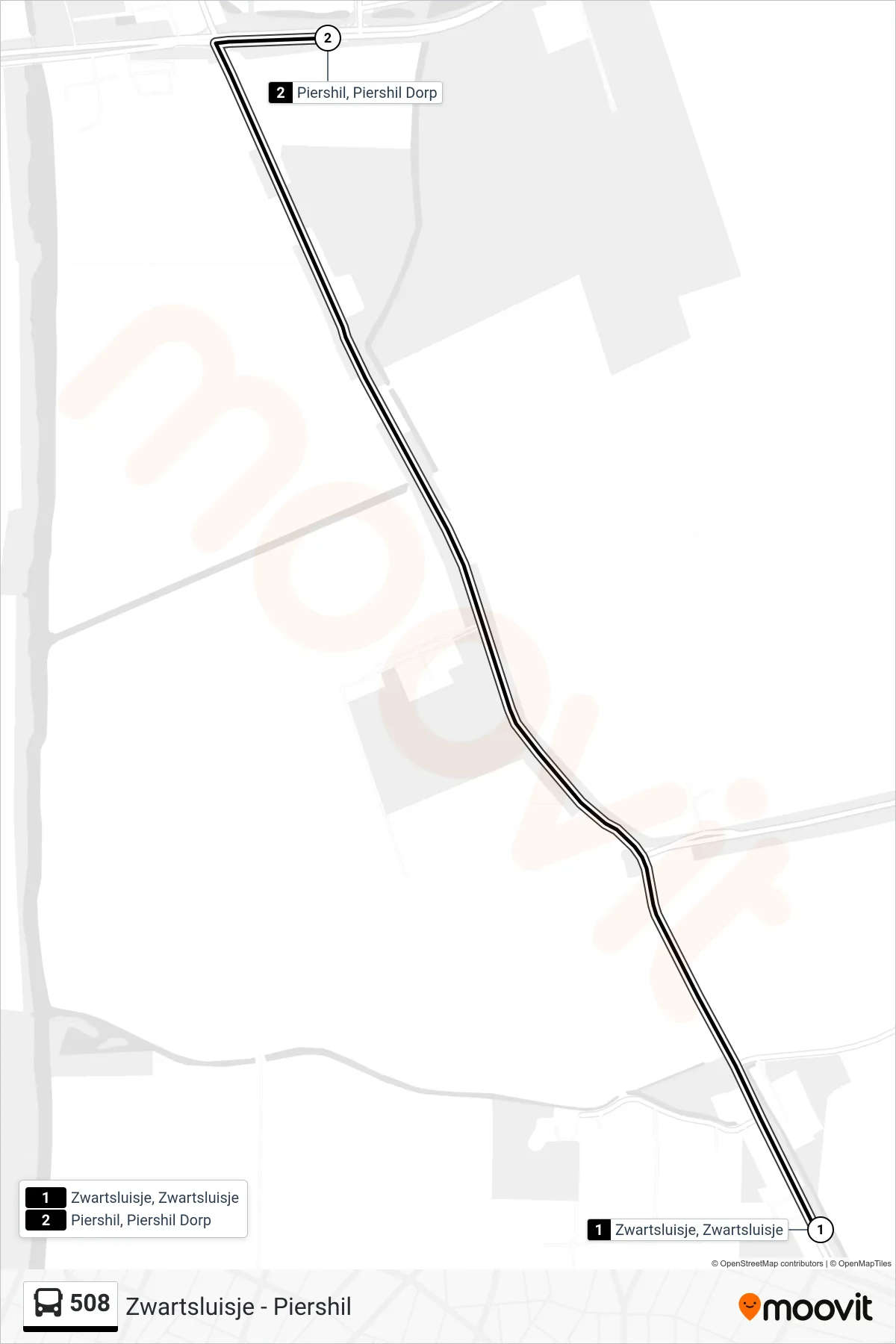 Lijn 508 (bus, Piershil Piershil Dorp): route en haltes op de kaart
