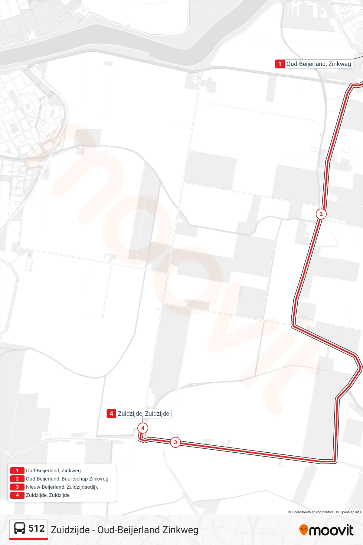 Lijn 512 (bus, Zuidzijde Zuidzijde): route en haltes op de kaart