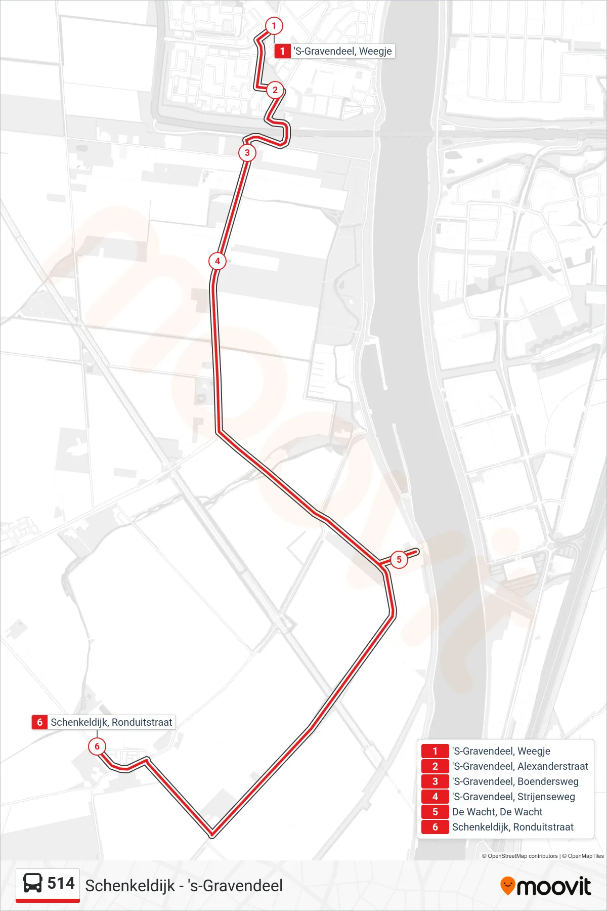Lijn 514 (bus, Schenkeldijk Ronduitstraat): route en haltes op de kaart