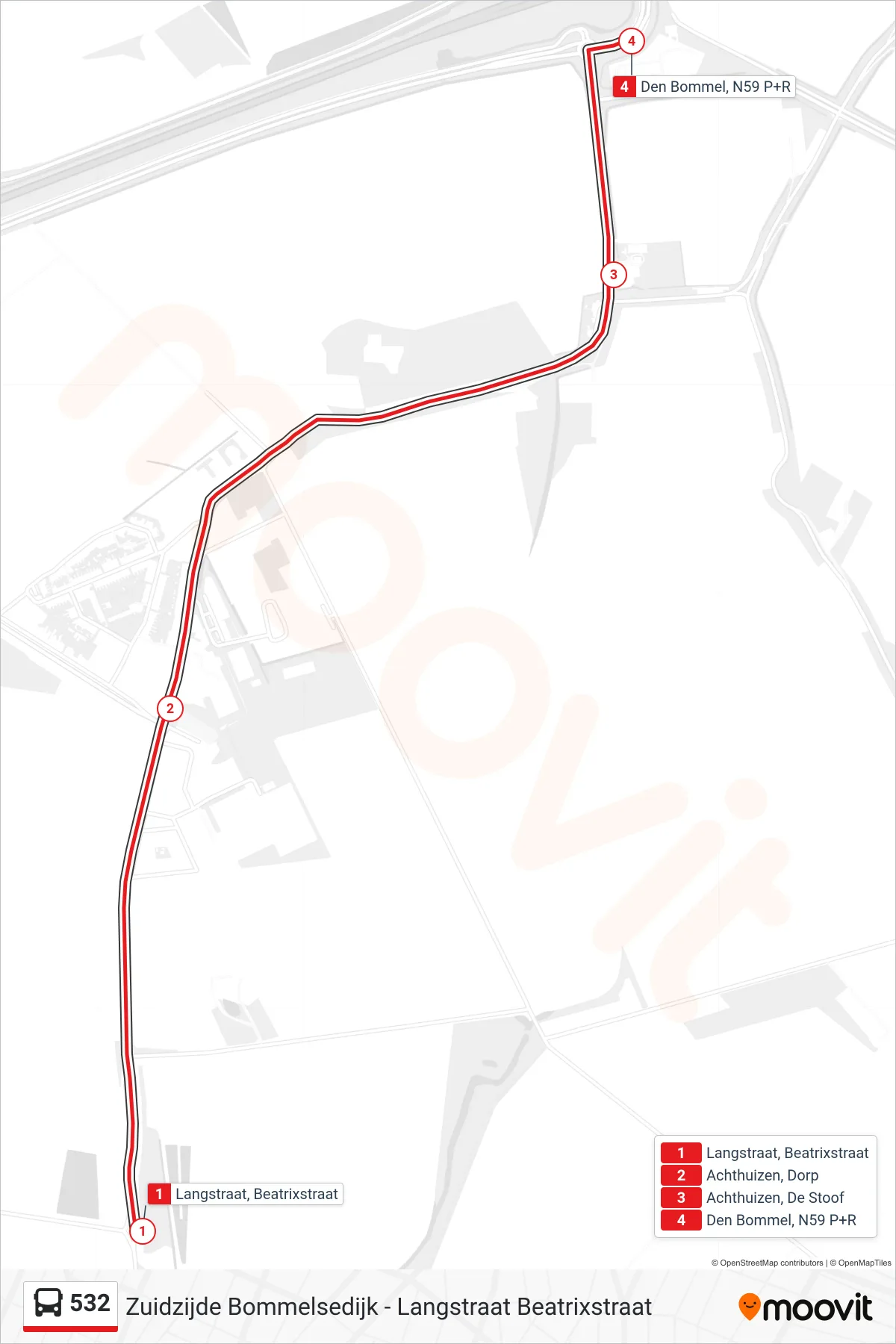 532 bus Line (Den Bommel N59 P+R) route and stops on a map