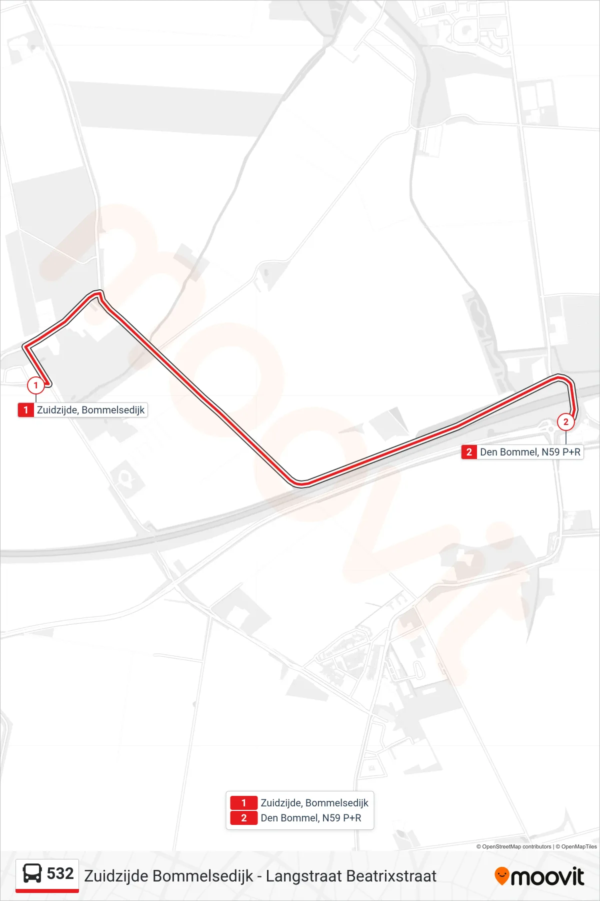 Lijn 532 (bus, Den Bommel N59 P+R): route en haltes op de kaart