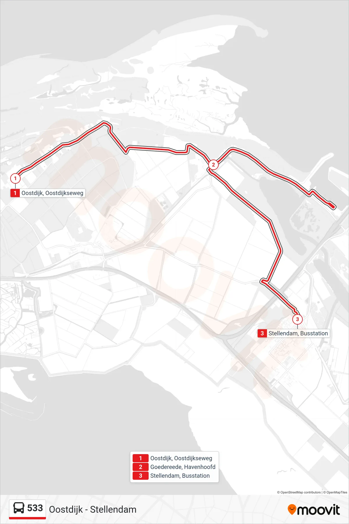 Lijn 533 (bus, Stellendam Busstation): route en haltes op de kaart