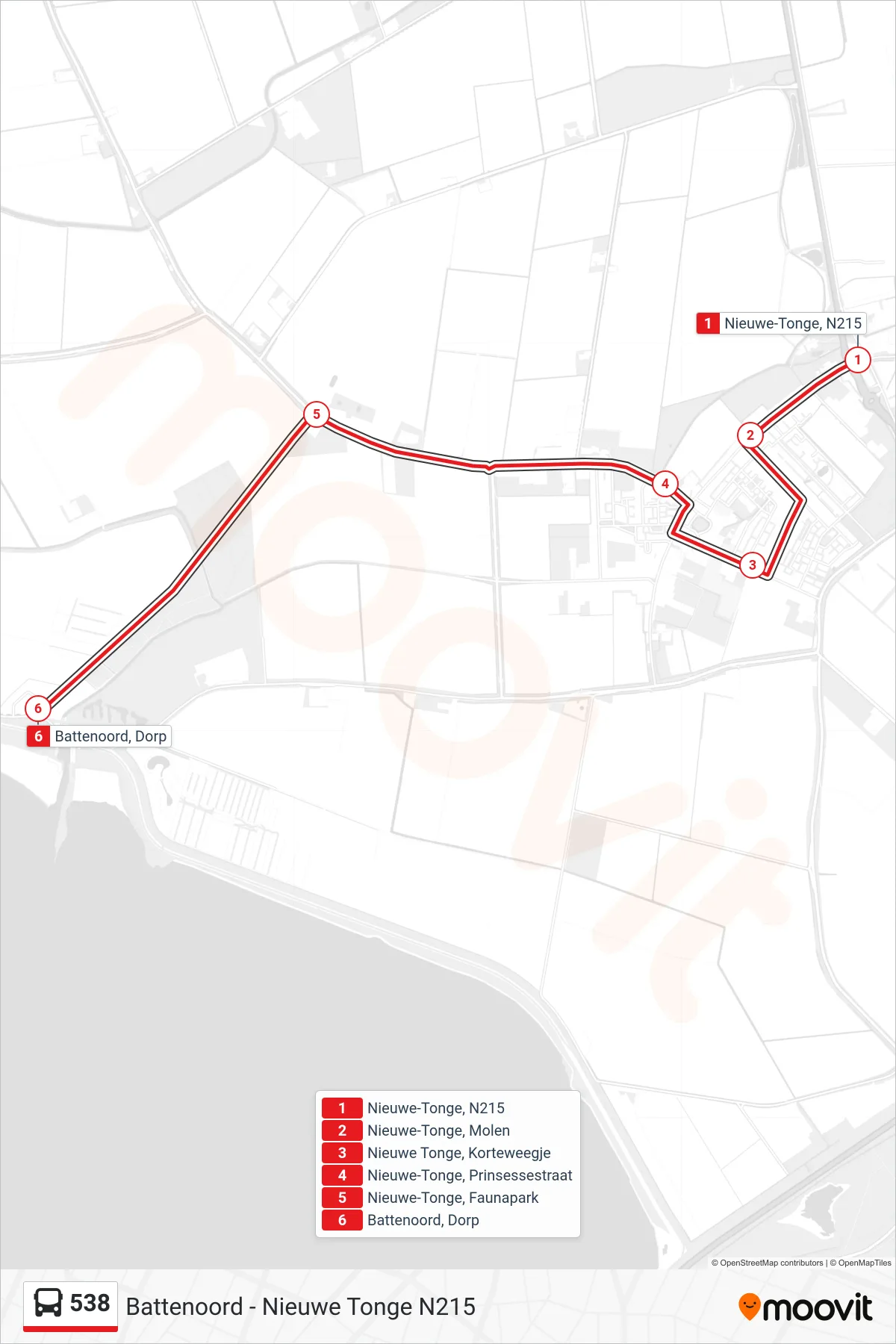 Lijn 538 (bus, Geen Omschrijving): route en haltes op de kaart
