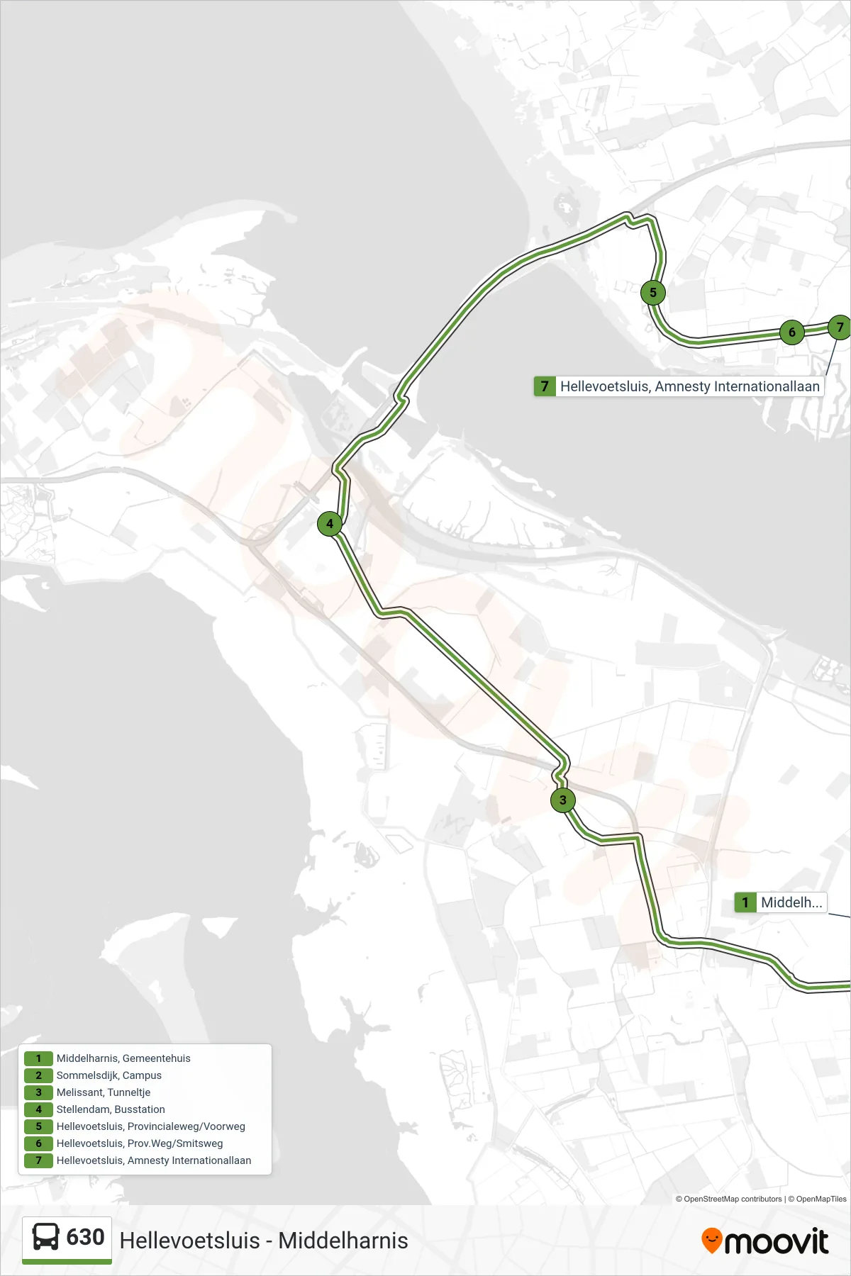 Lijn 630 (bus, Hellevoetsluis A.I. Laan): route en haltes op de kaart
