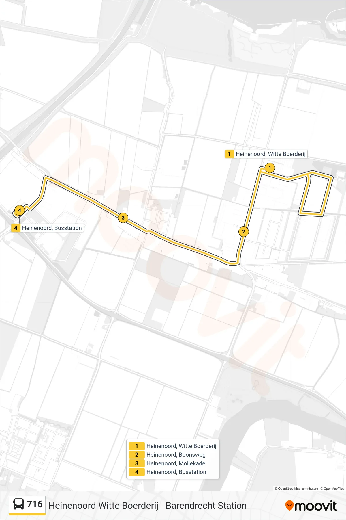 Lijn 716 (bus, Heinenoord Busstation): route en haltes op de kaart