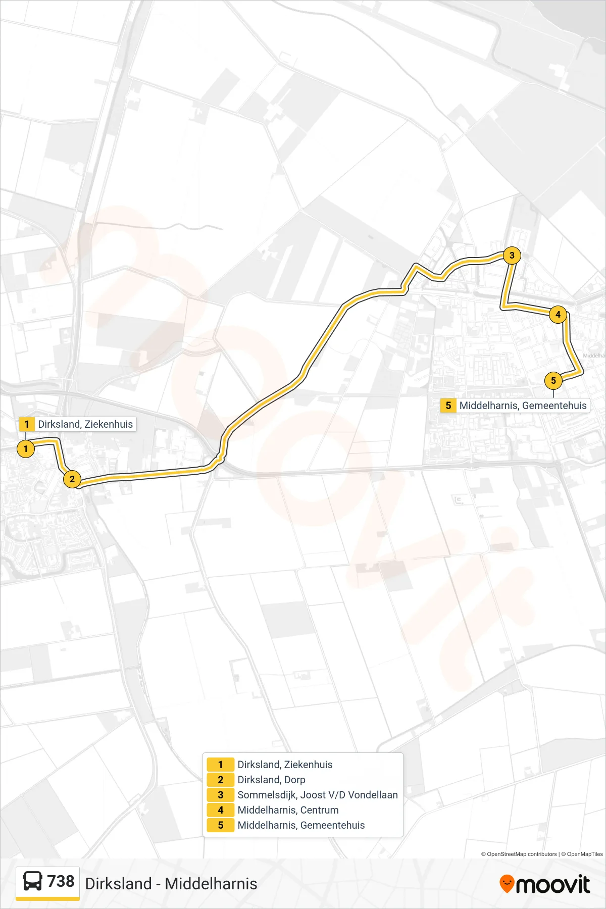 Lijn 738 (bus, Middelharnis): route en haltes op de kaart