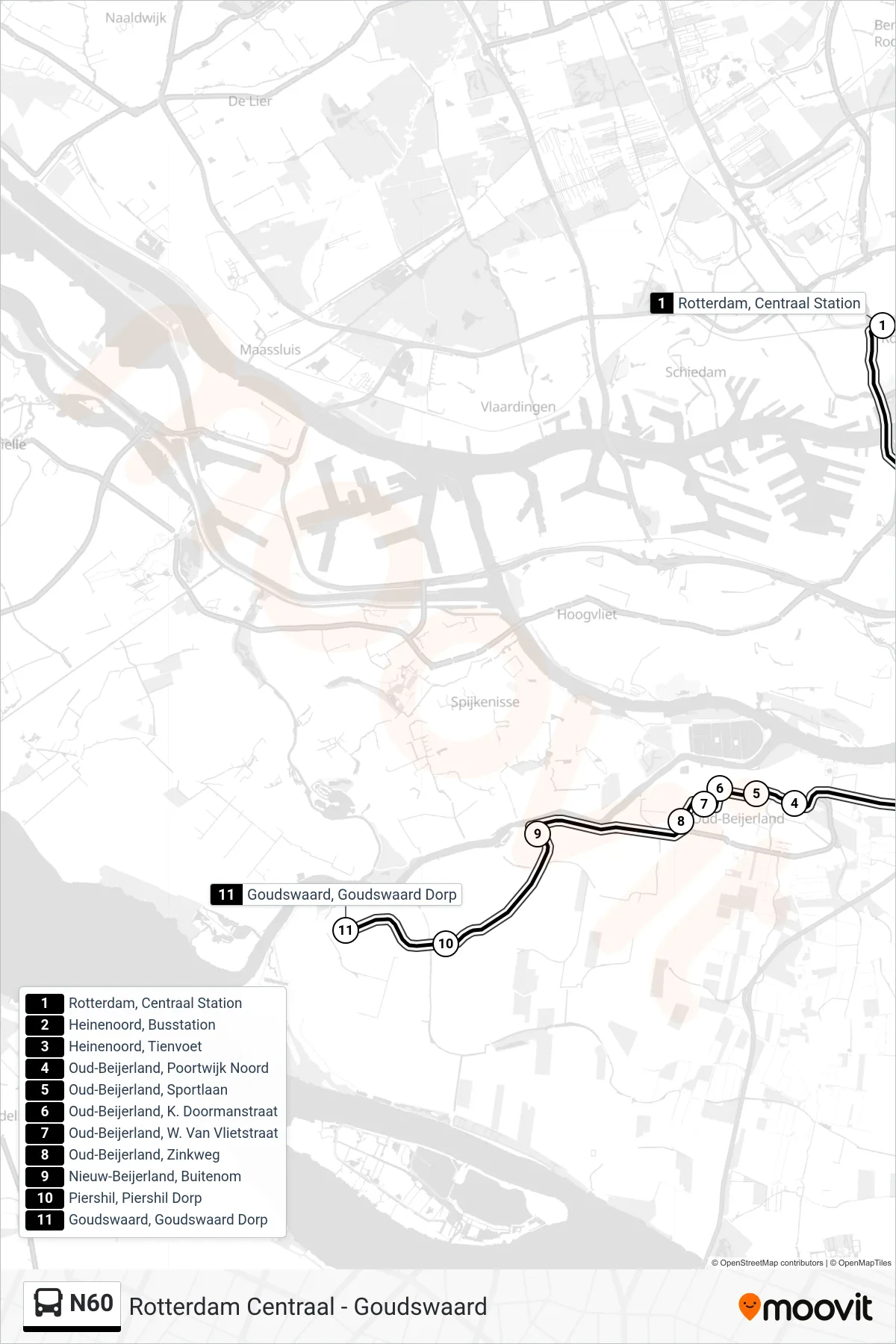 N60 bus Line (Goudswaard Nic. Van Puttenstraat) route and stops on a map