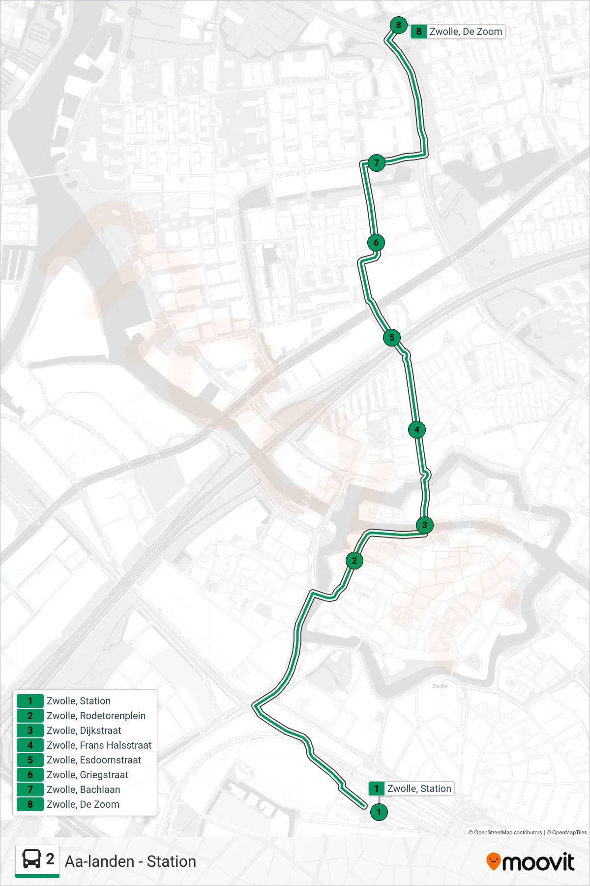 Lijn 2 (bus, Aa-Landen): route en haltes op de kaart