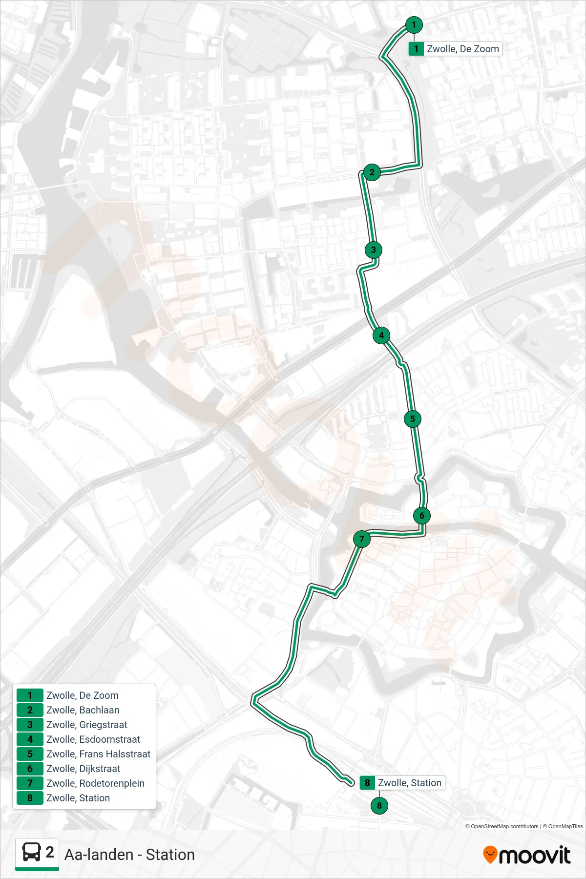 Lijn 2 (bus, Station): route en haltes op de kaart