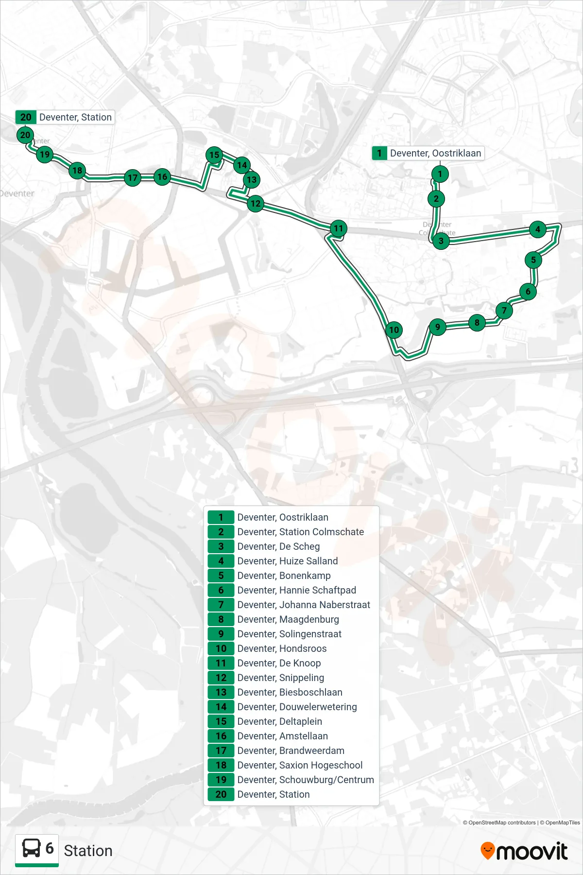 Lijn 6 (bus, Station): route en haltes op de kaart