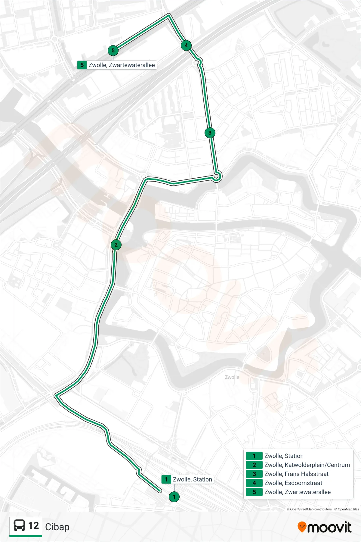 Lijn 12 (bus, Cibap): route en haltes op de kaart
