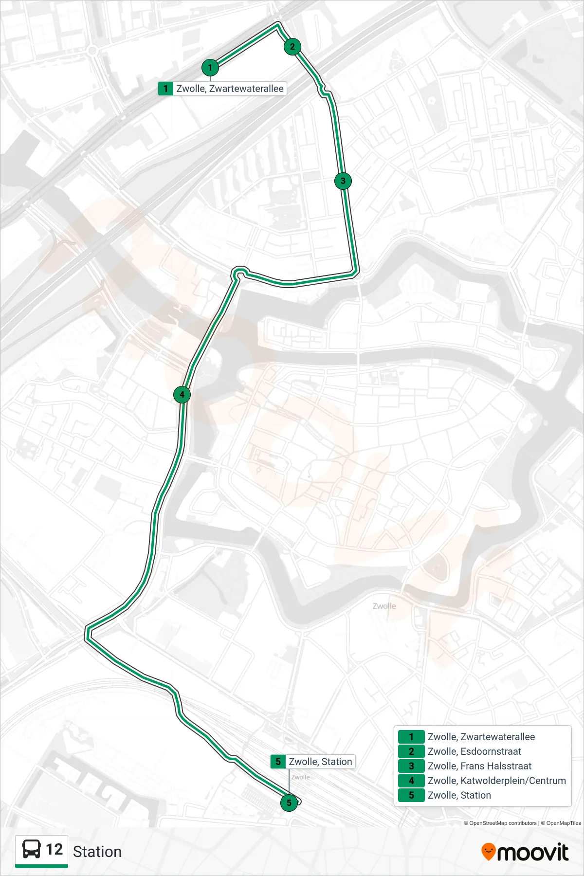 Lijn 12 (bus, Station): route en haltes op de kaart