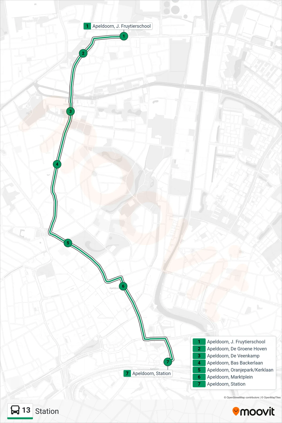 Lijn 13 (bus, Station): route en haltes op de kaart