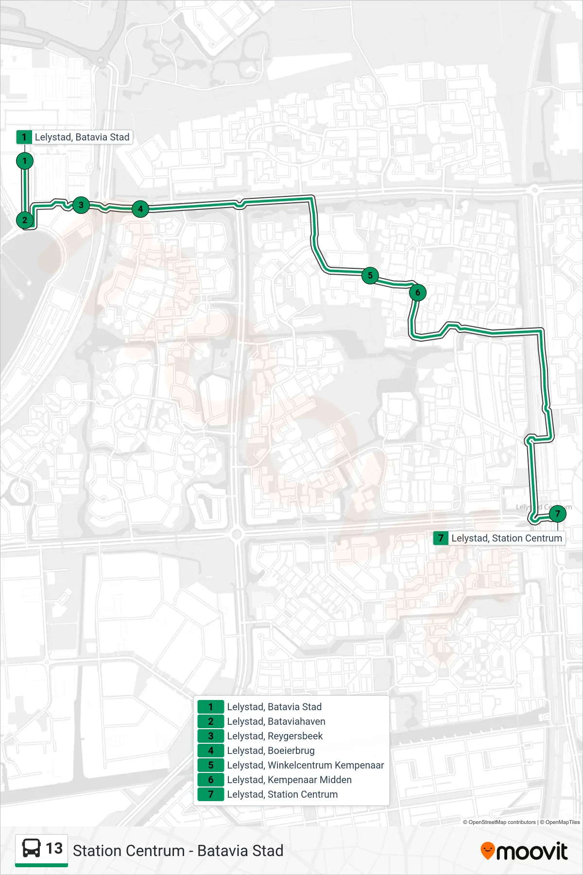 Lijn 13 (bus, Station Centrum): route en haltes op de kaart