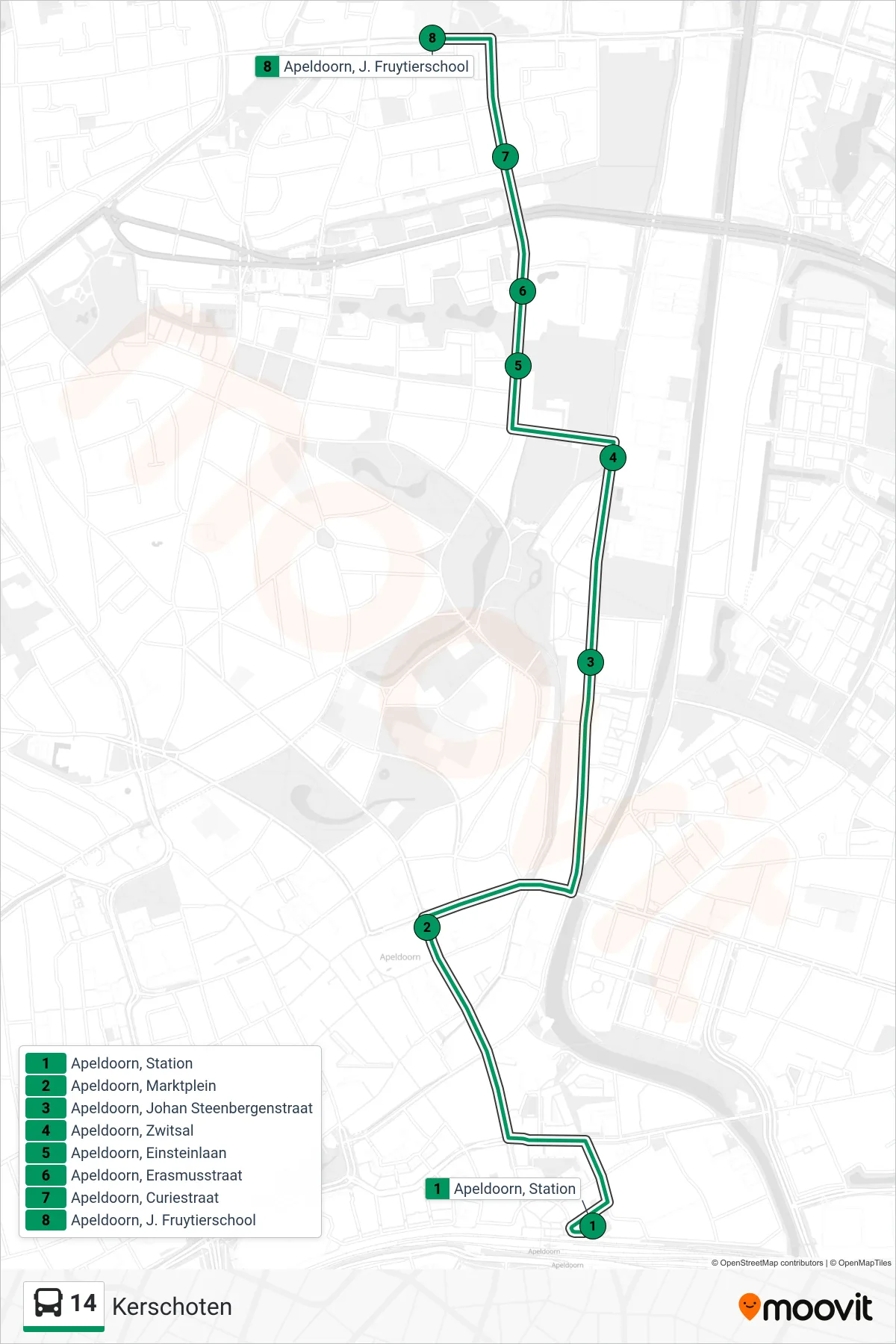 Lijn 14 (bus, Kerschoten): route en haltes op de kaart