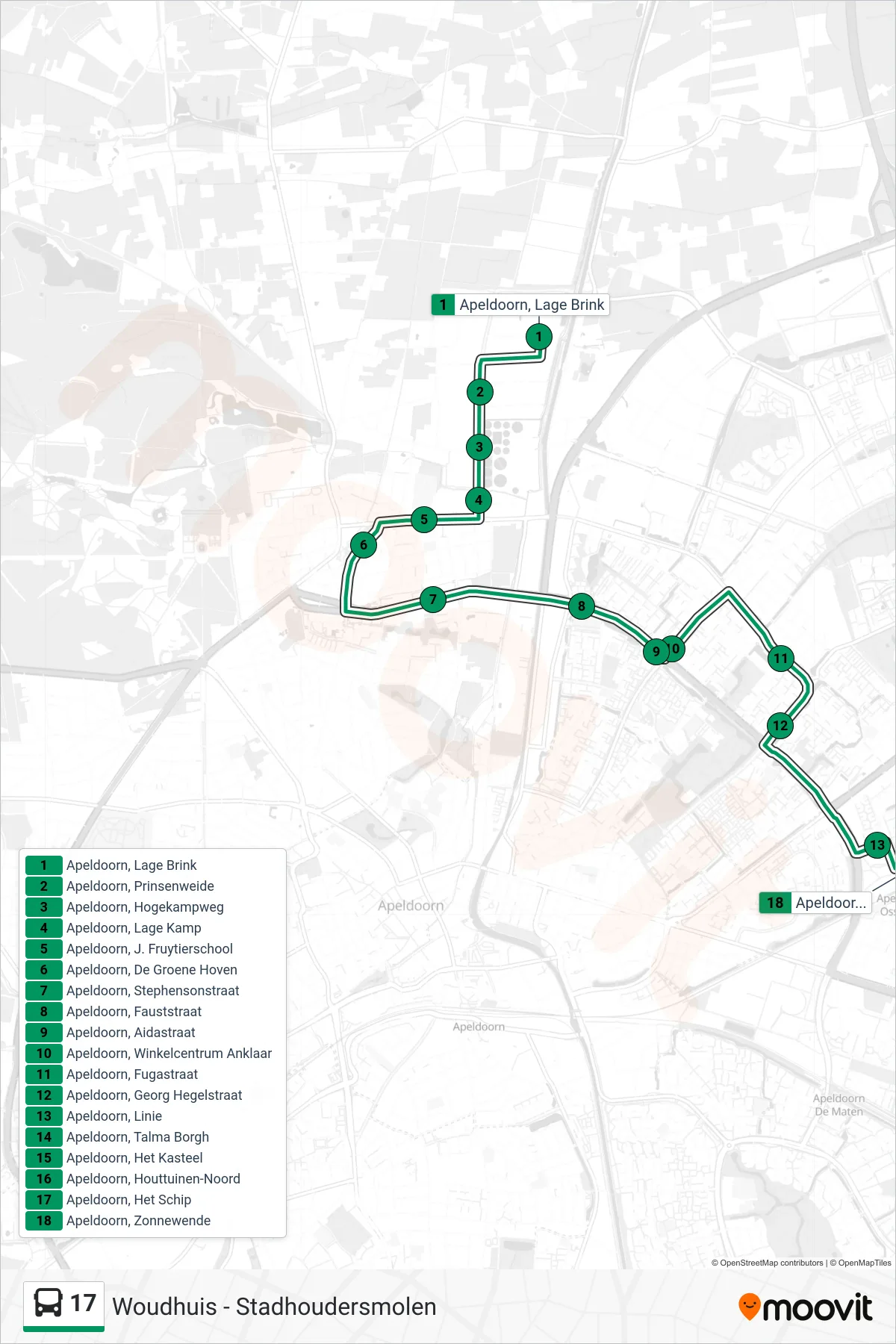 Lijn 17 (bus, Woudhuis): route en haltes op de kaart