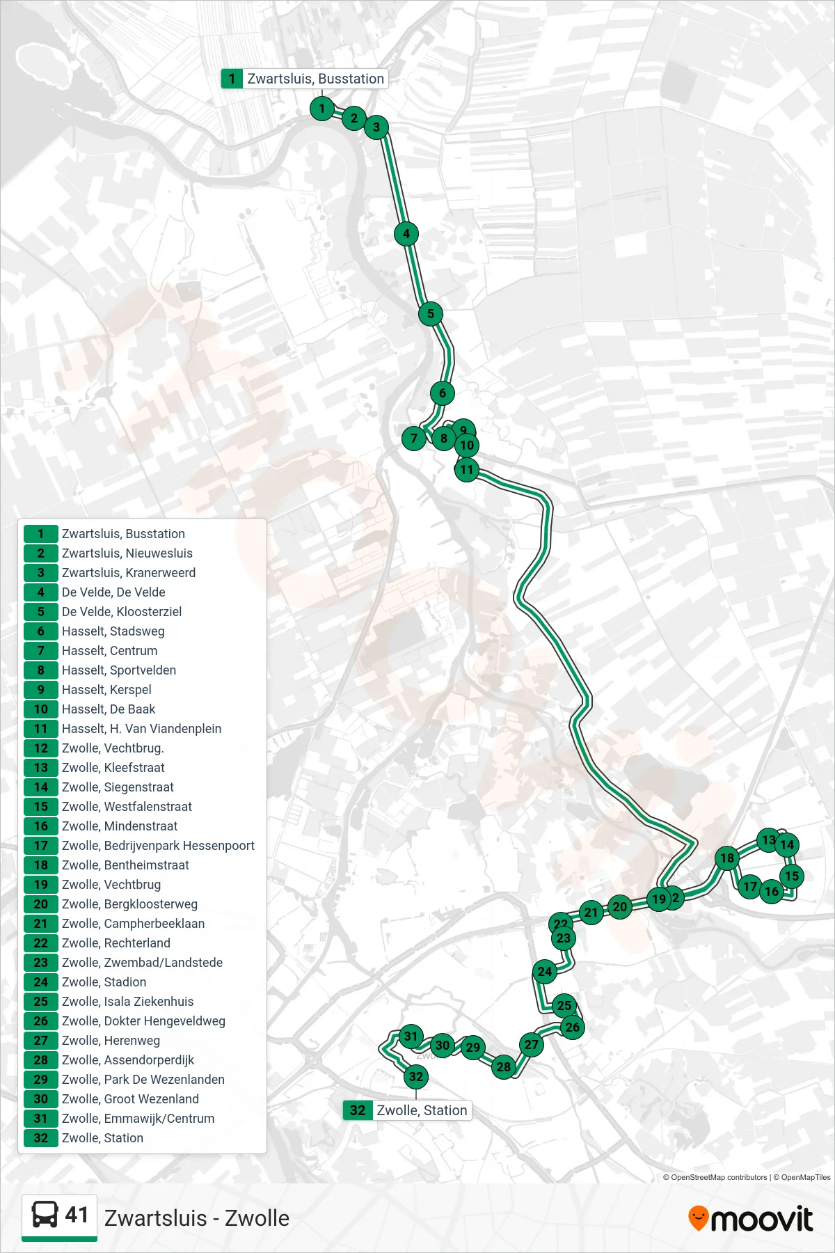 Lijn 41 (bus, Zwolle): route en haltes op de kaart