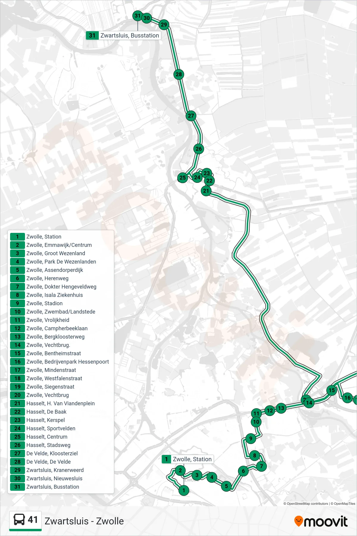 Lijn 41 (bus, Zwartsluis): route en haltes op de kaart