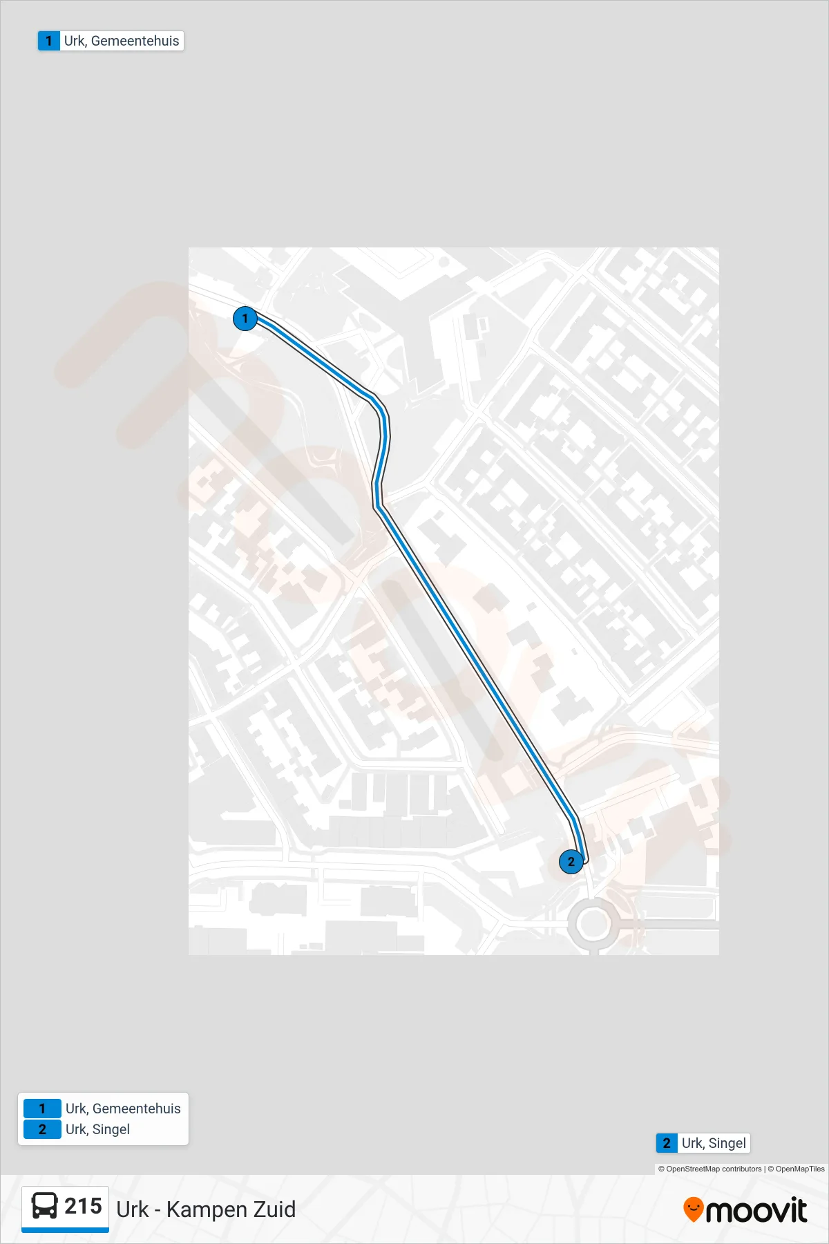 215 bus Line (Urk) route and stops on a map