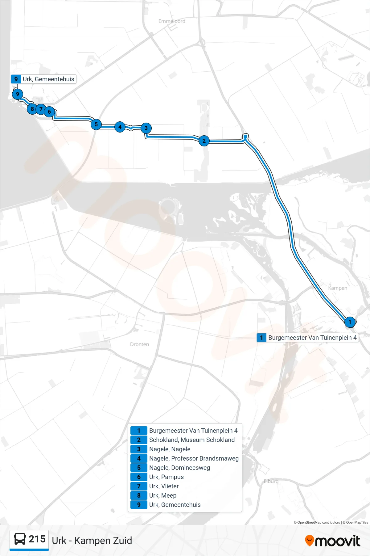 Lijn 215 (bus, Urk): route en haltes op de kaart