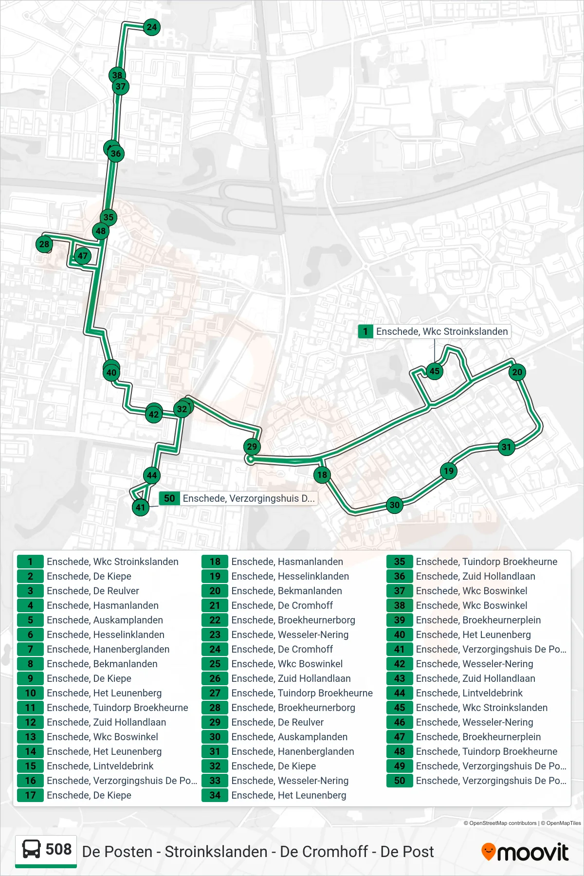 Lijn 508 (bus, Stroinkslanden): route en haltes op de kaart