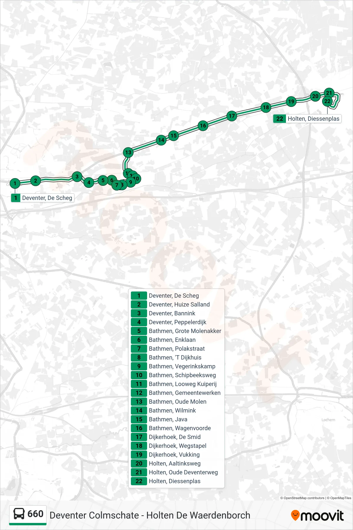 660 bus Line (Holten De Waerdenborch) route and stops on a map
