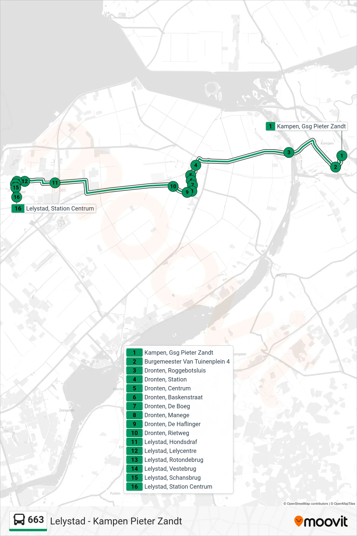 Lijn 663 (bus, Lelystad): route en haltes op de kaart