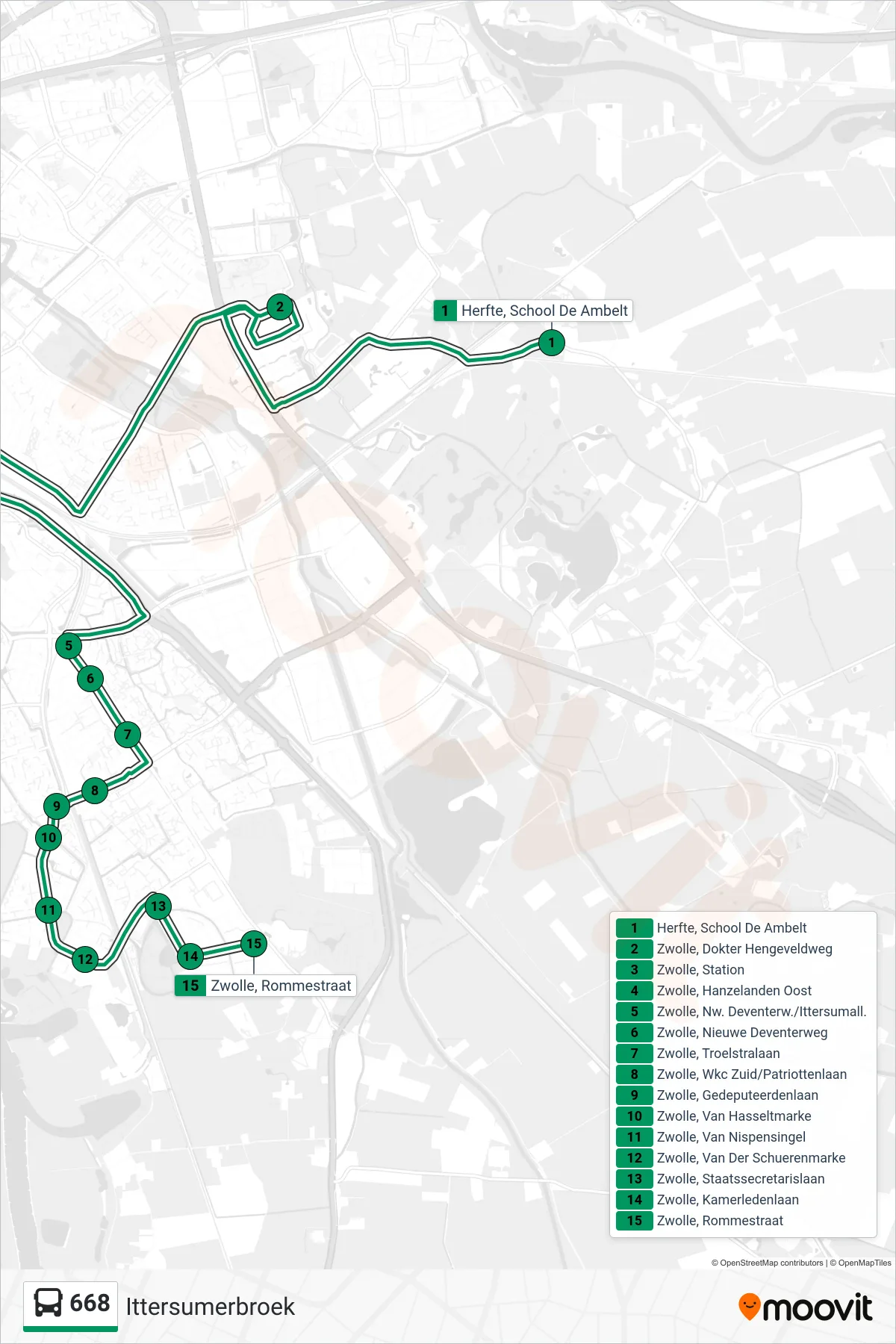 668 bus Line (Ittersumerbroek) route and stops on a map