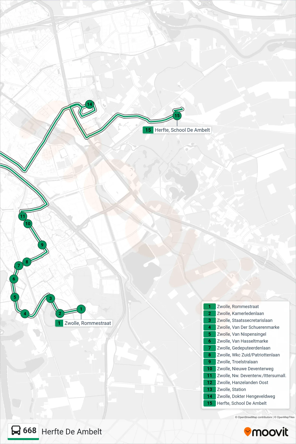 Lijn 668 (bus, Herfte De Ambelt): route en haltes op de kaart