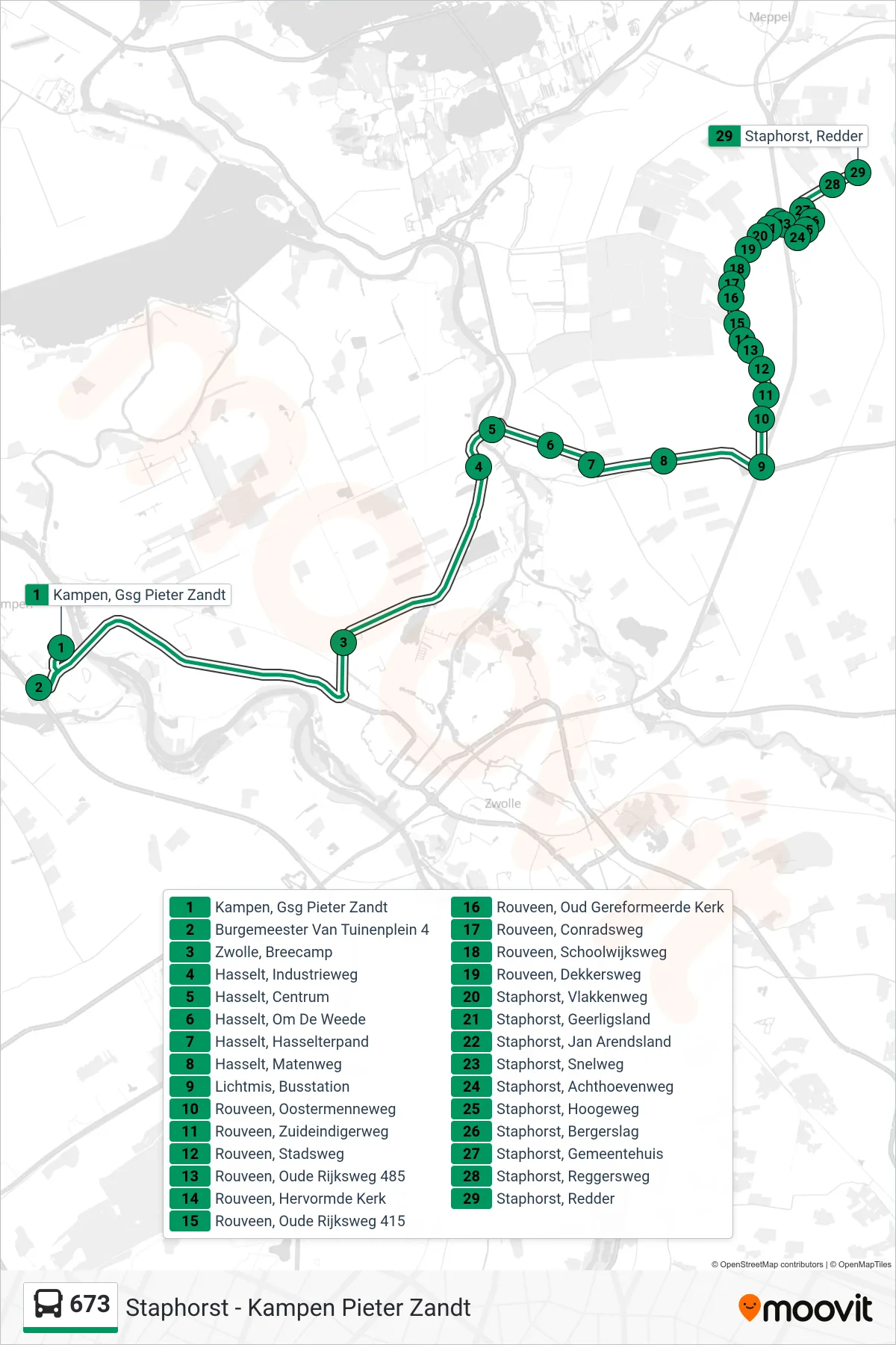Lijn 673 (bus, Staphorst): route en haltes op de kaart