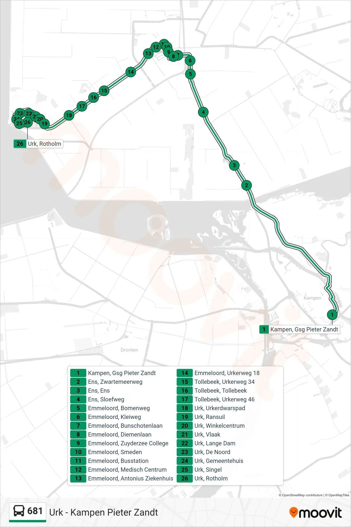 Lijn 681 (bus, Urk): route en haltes op de kaart