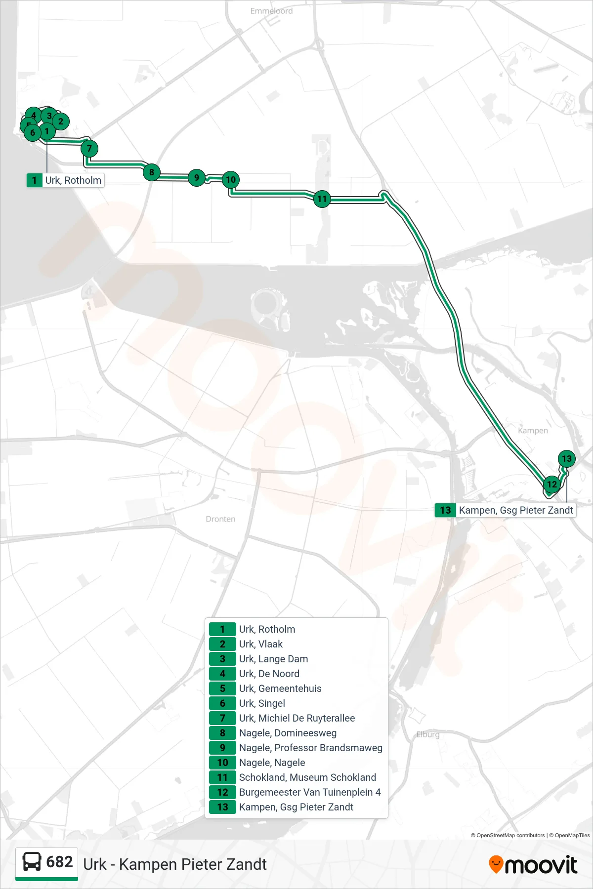 Lijn 682 (bus, Kampen Pieter Zandt): route en haltes op de kaart
