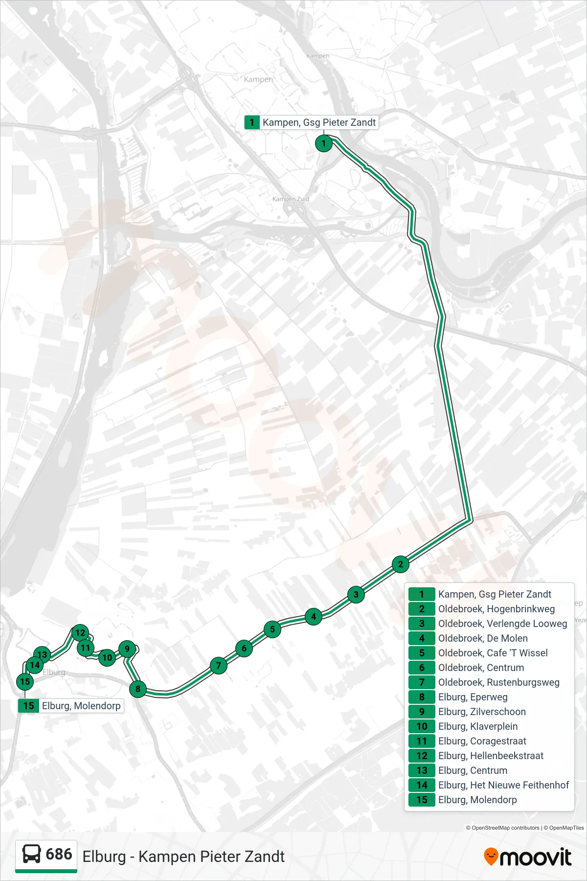 Lijn 686 (bus, Elburg): route en haltes op de kaart