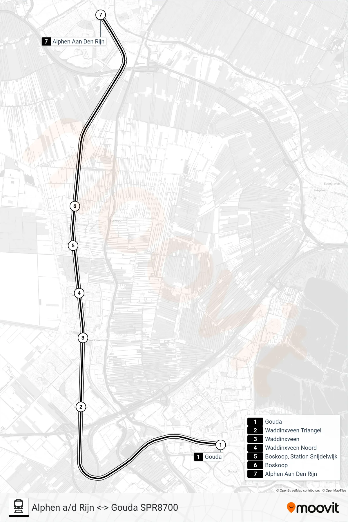 Lijn SPRINTER (trein, Alphen A/D Rijn): route en haltes op de kaart