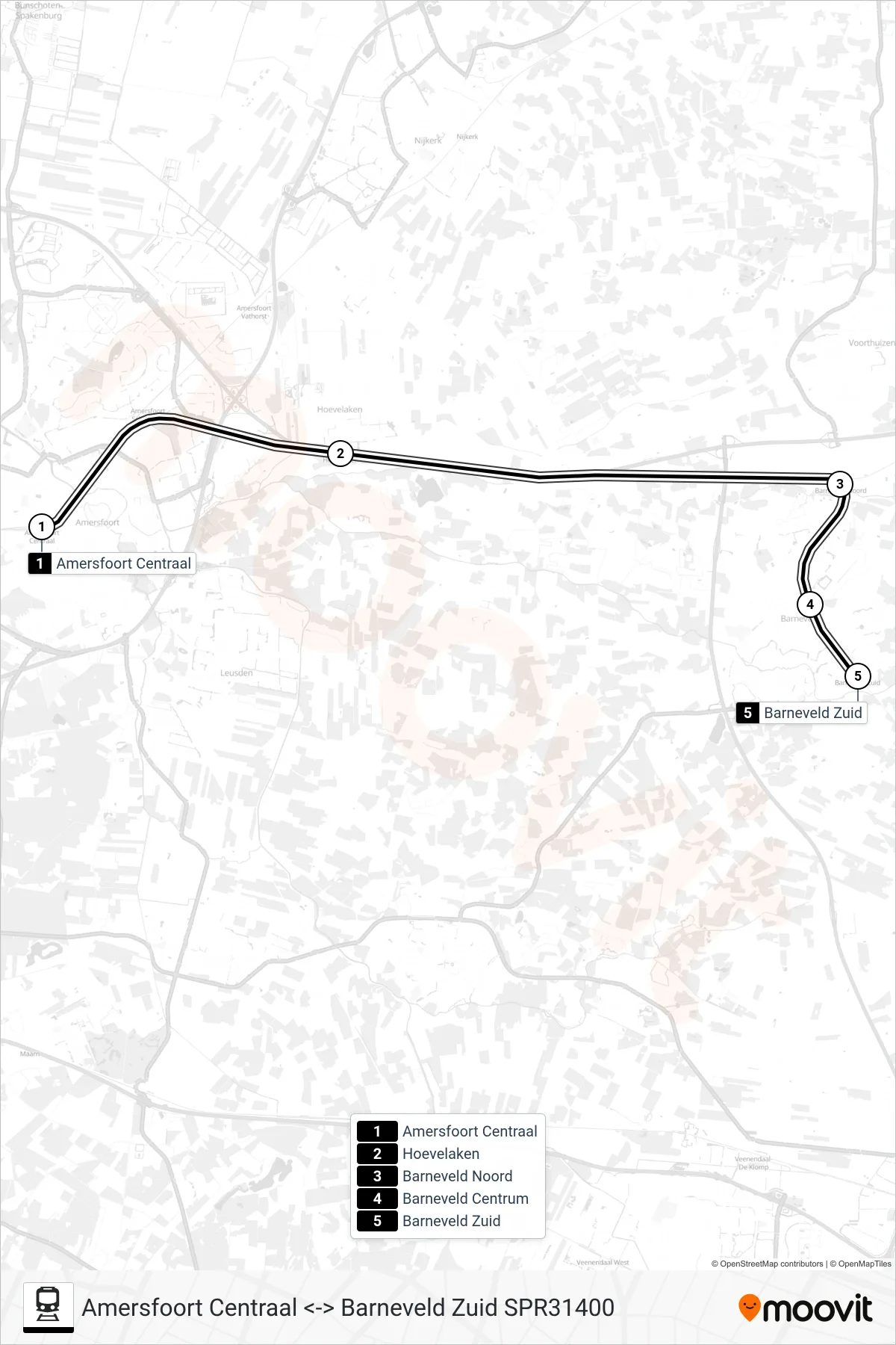 SPRINTER RS34 train Line (Barneveld Zuid) route and stops on a map
