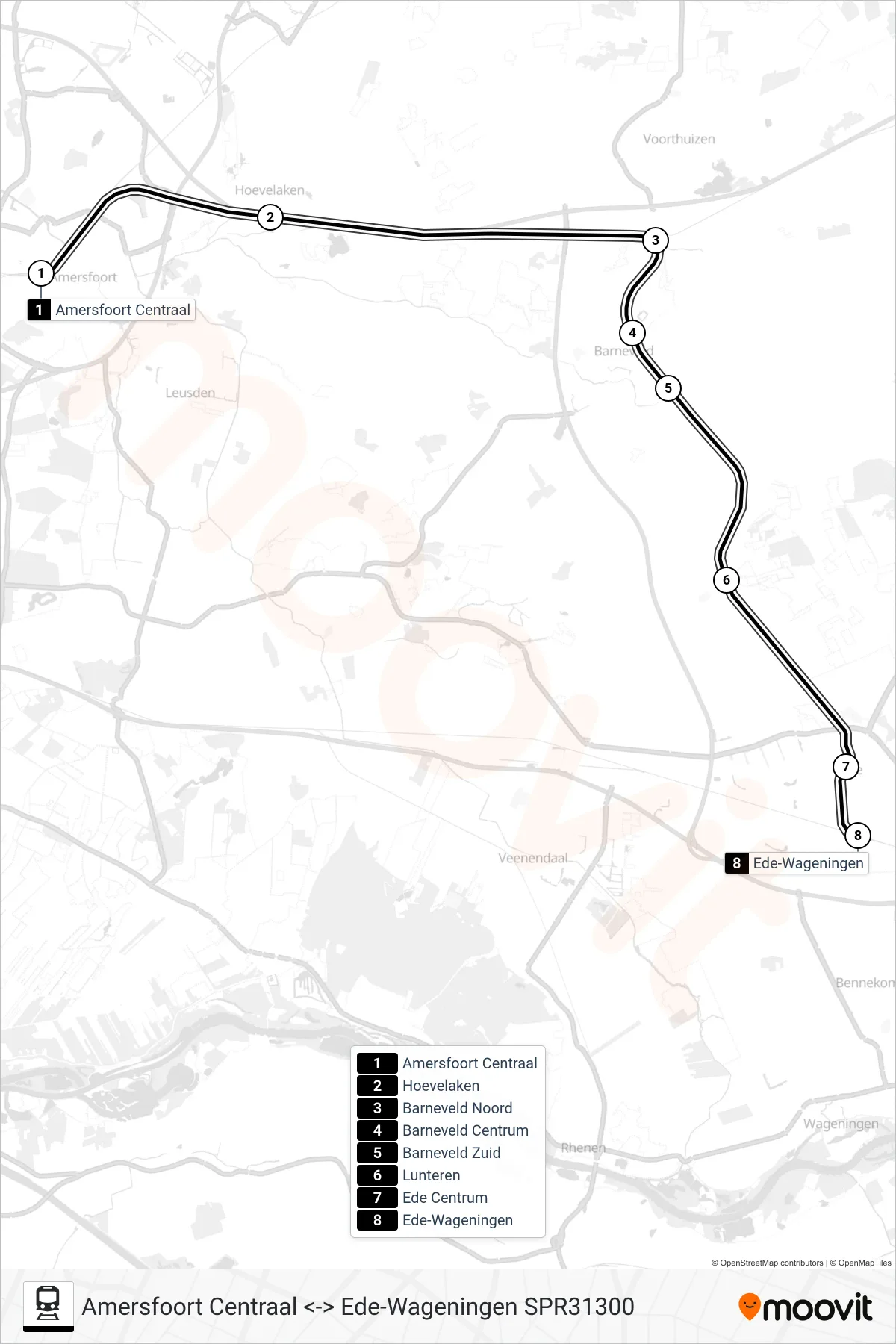 Lijn SPRINTER RS34 (trein, Ede-Wageningen): route en haltes op de kaart