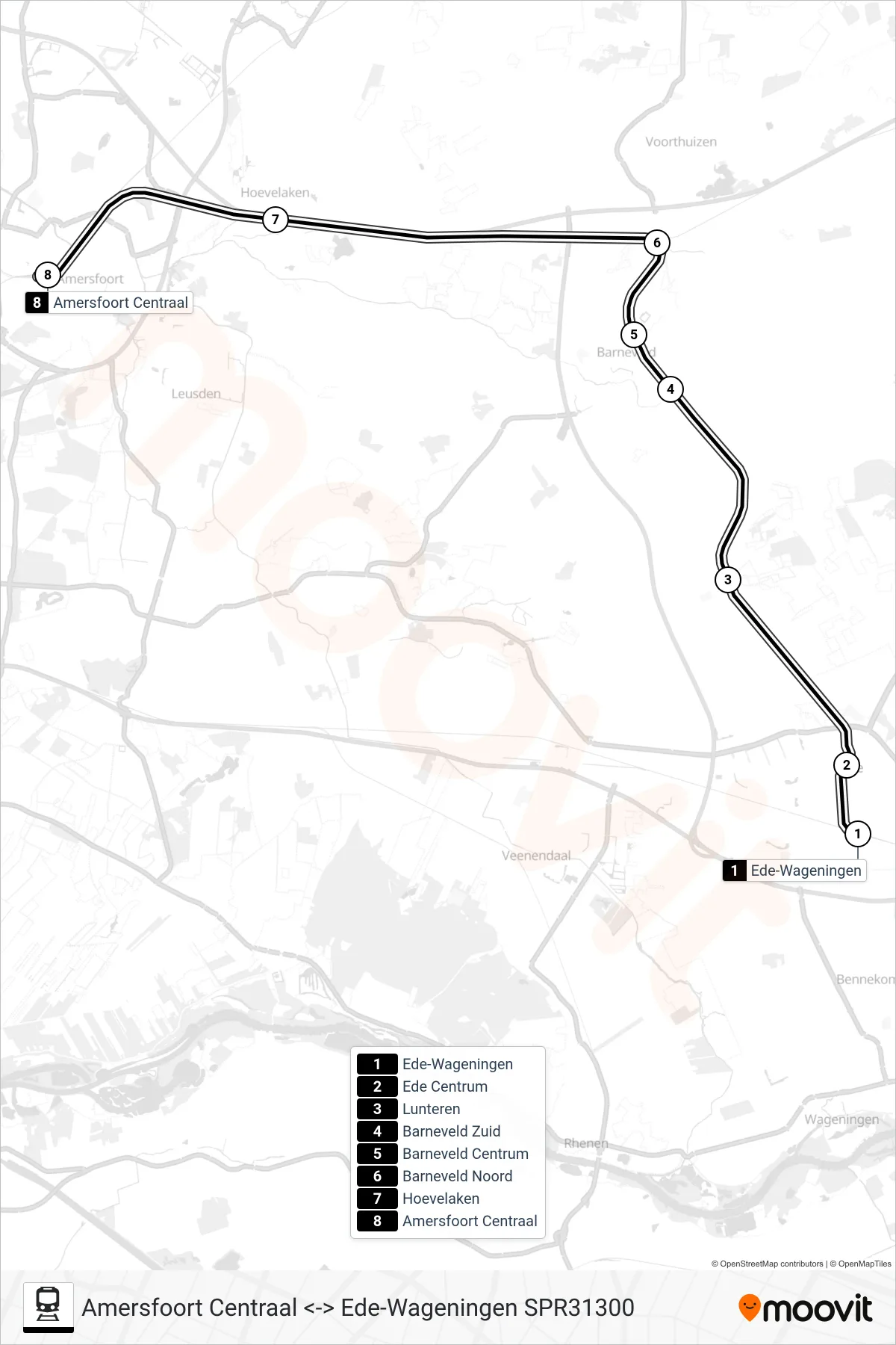 SPRINTER RS34 train Line (Amersfoort Centraal) route and stops on a map