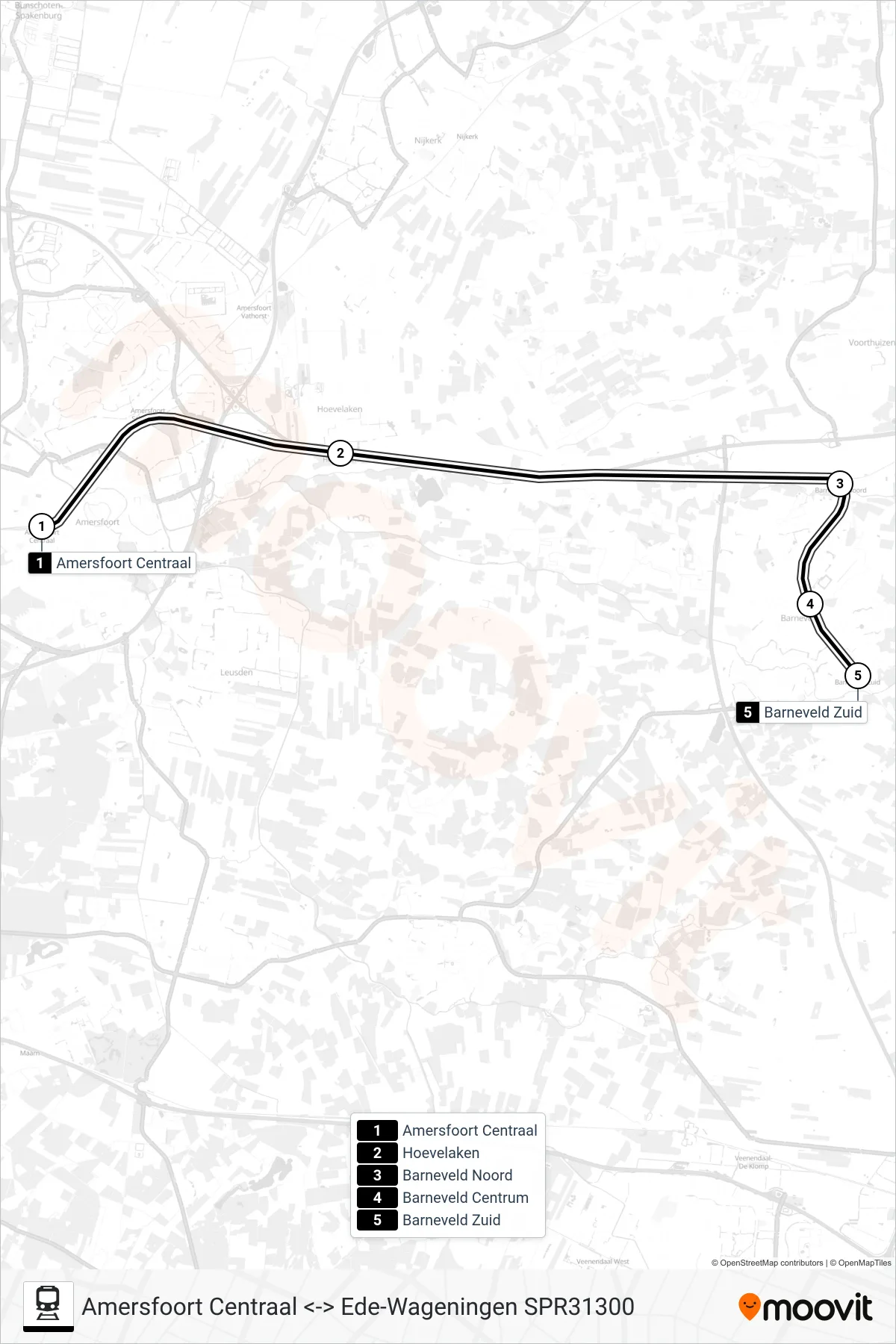 SPRINTER RS34 train Line (Barneveld Zuid) route and stops on a map