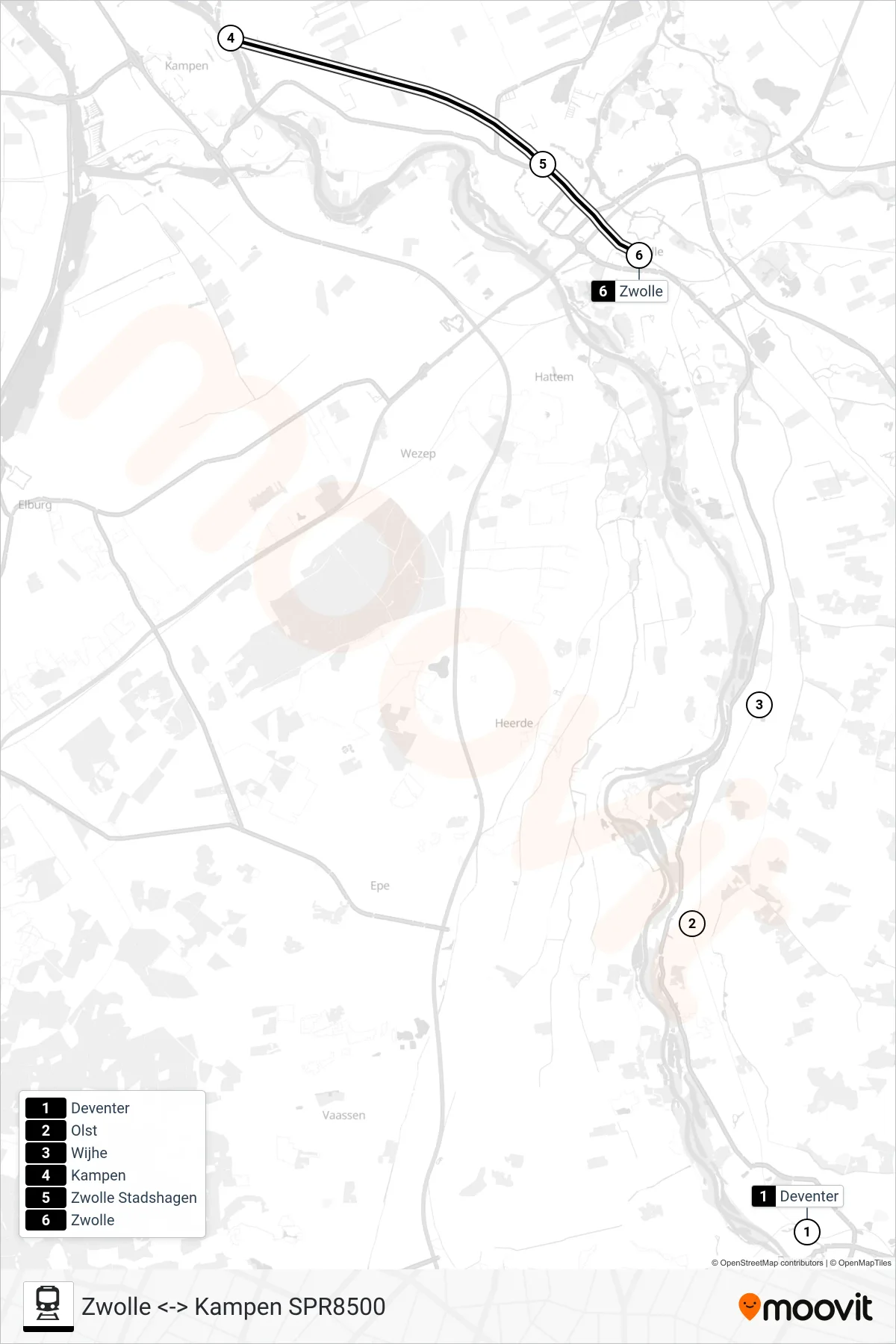 SPRINTER RS22 train Line (Zwolle) route and stops on a map