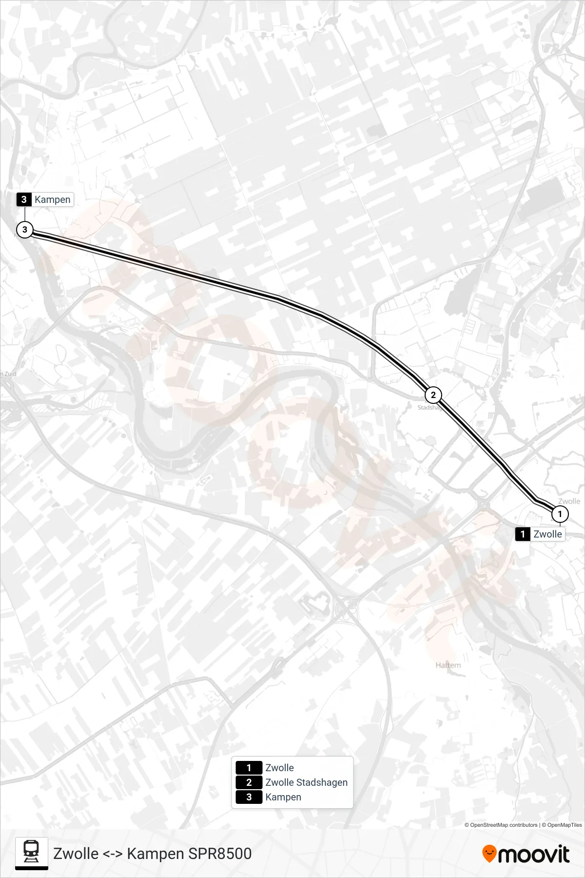 Lijn SPRINTER RS22 (trein, Kampen): route en haltes op de kaart