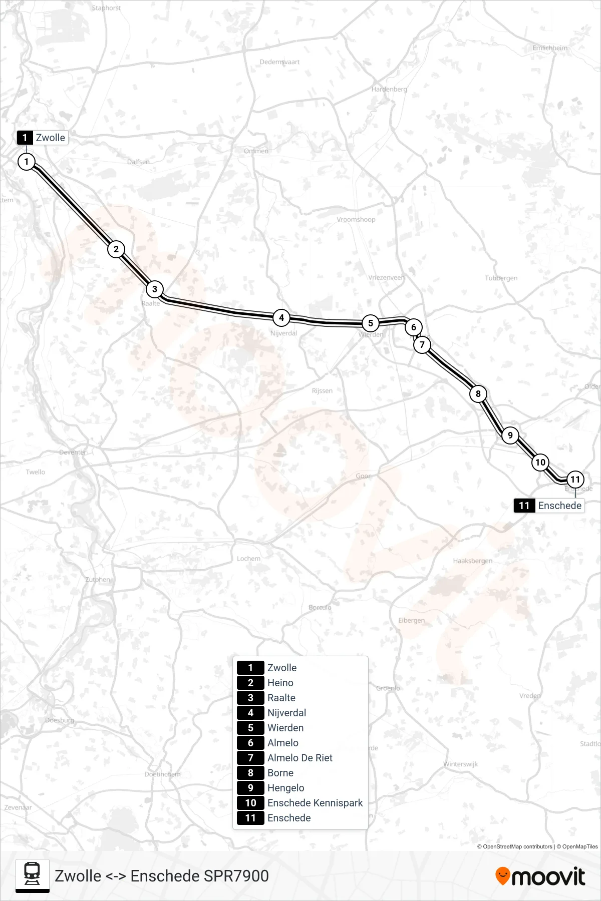 SPRINTER RS23 train Line (Enschede) route and stops on a map