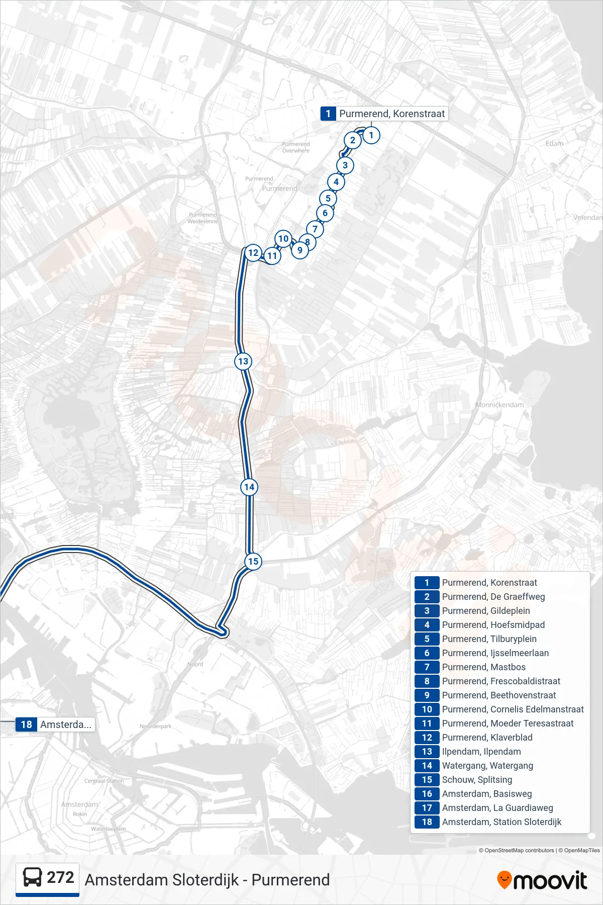 Lijn 272 (bus, Amsterdam Sloterdijk): route en haltes op de kaart