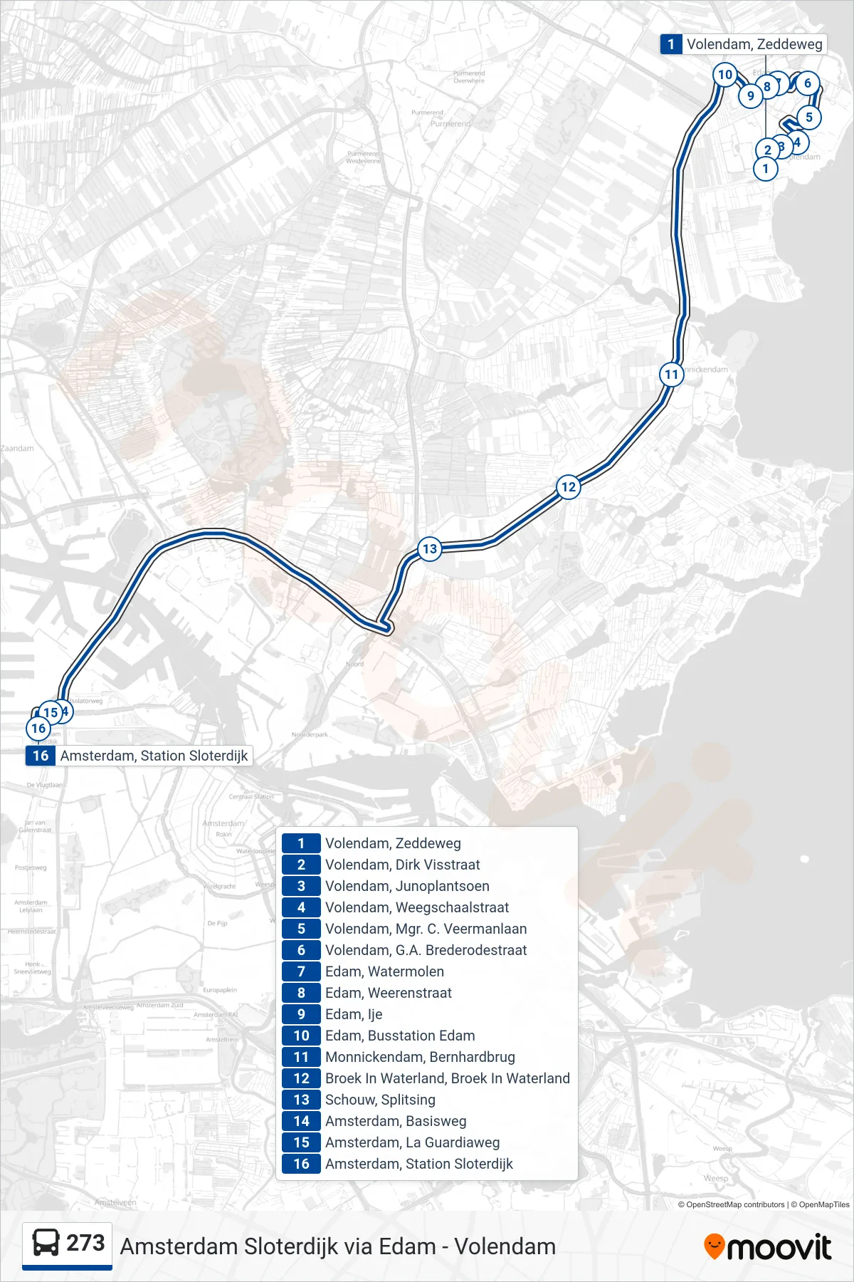 Lijn 273 (bus, Amsterdam Sloterdijk): route en haltes op de kaart