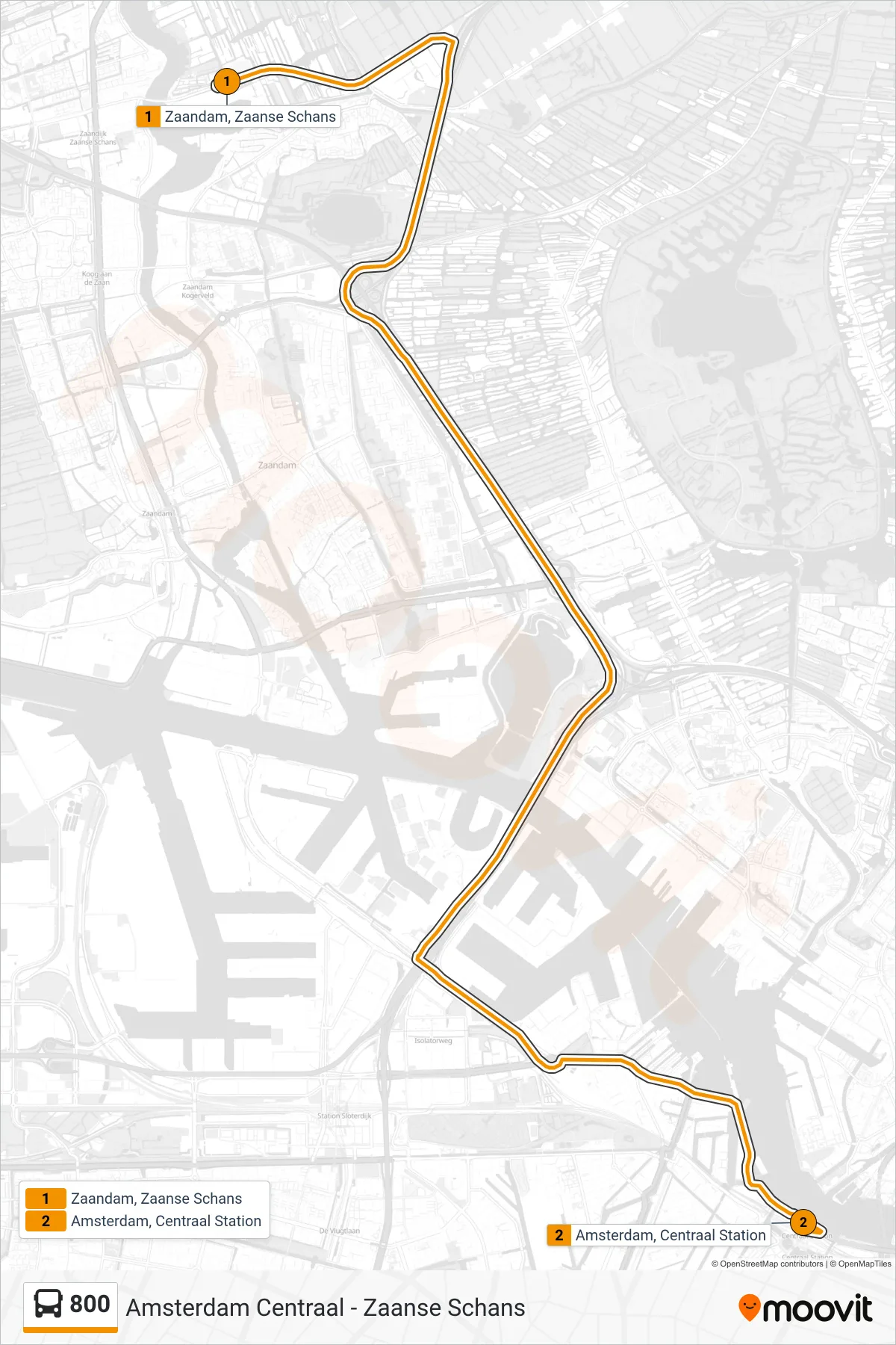 Lijn 800 (bus, Amsterdam Centraal): route en haltes op de kaart
