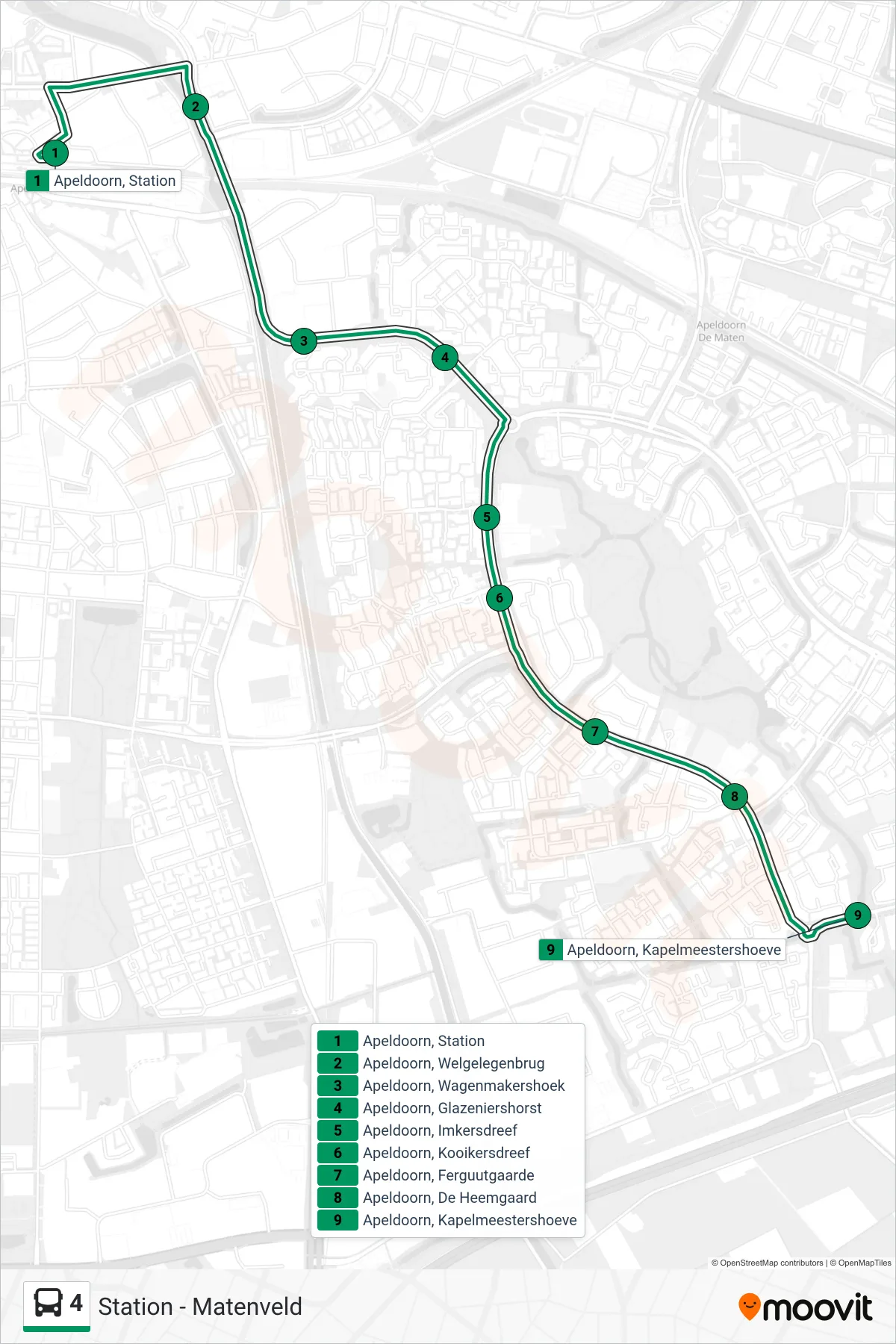 Lijn 4 (bus, Matenveld): route en haltes op de kaart