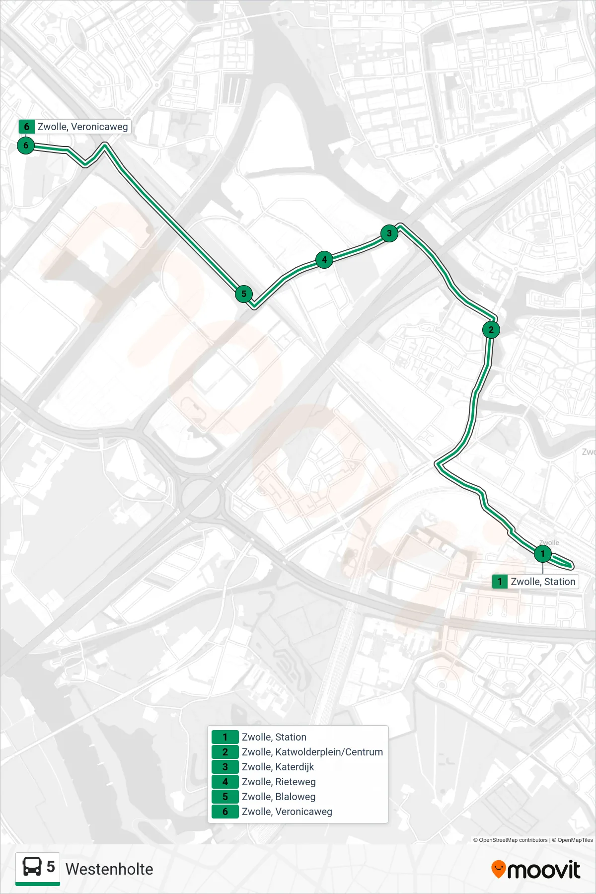 Lijn 5 (bus, Westenholte): route en haltes op de kaart