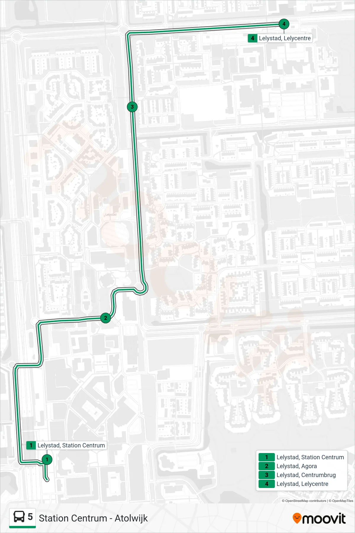 Lijn 5 (bus, Atolwijk): route en haltes op de kaart
